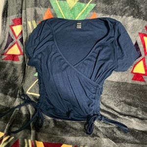 SHEIN Deep Blue Ruched Wrap Blouse